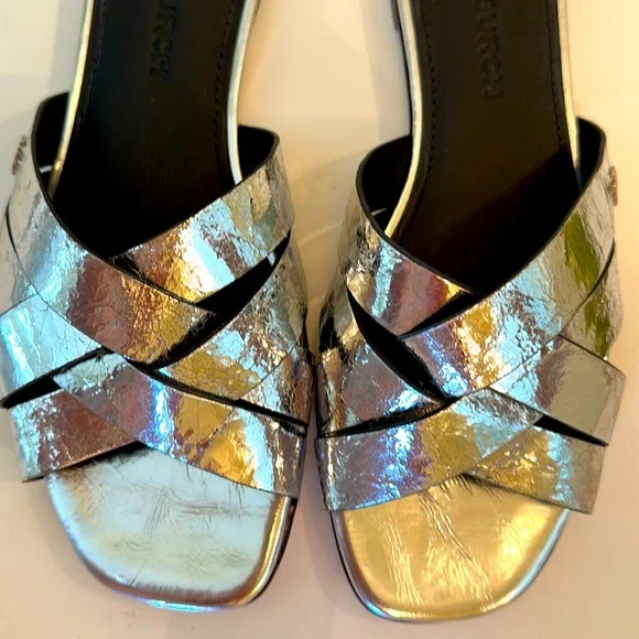 NewTory Burch Metallic Silver Slide Sandals. Size 8.5M. - Picture 2 of 10
